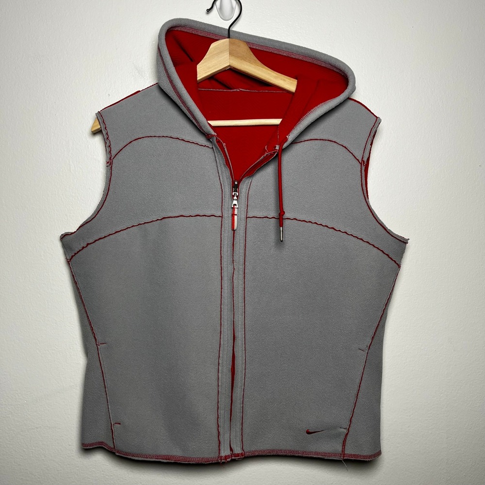 Nike Therma Fit Reversible Hooded Vest Textured Red Gray Boys size large 12-14 - Picture 9 of 14